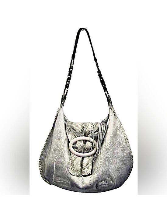 Carlos Falchi Handbags - Chi by Carlos Falchi Genuine Leather Snakeskin Silver Hobo Satchel $400 VINTAGE